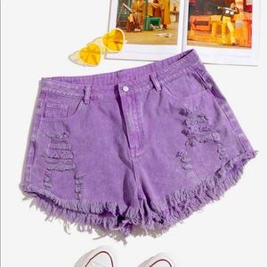 NWOT SHEIN Light Purple High Waist Ripped Raw Hem Denim Jean Shorts